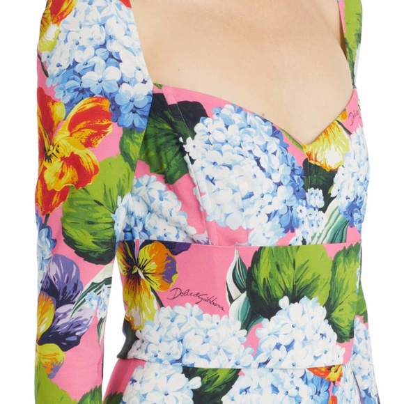 Hydrangea Print Long Sleeve Cady Midi Dress DOLCE&GABBANA - Picture 8 of 15